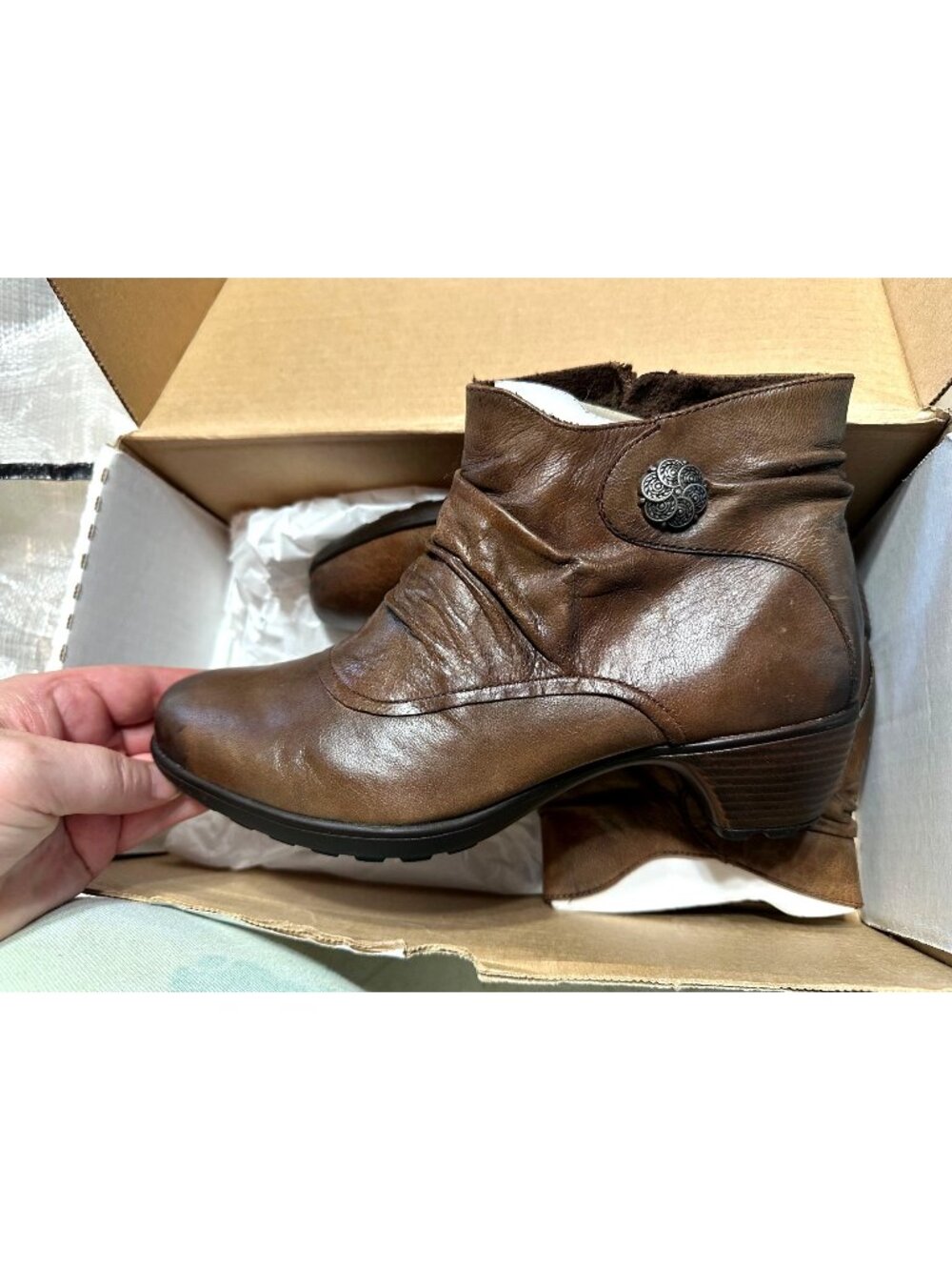 Romika Womens Brown Leather Ankle Boots Side Zipper & Button Size 37 Comfort